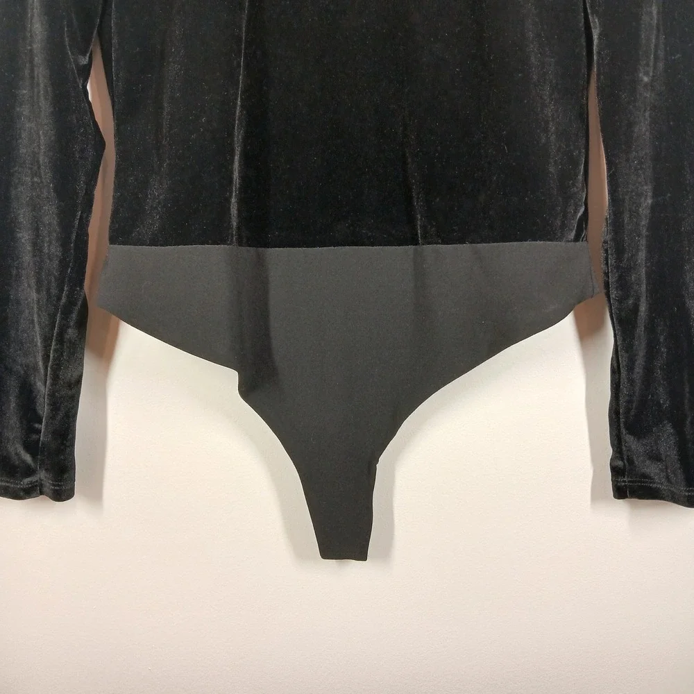 Alice + Olivia Bodysuit Women Large Black Velvet Lace Up Long Sleeve Party